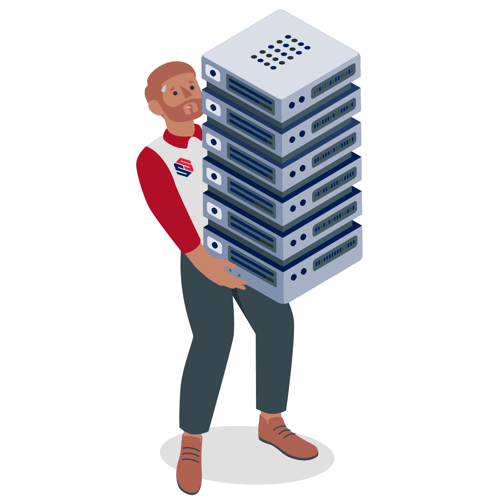 simsip solutions character carrying stack of servers